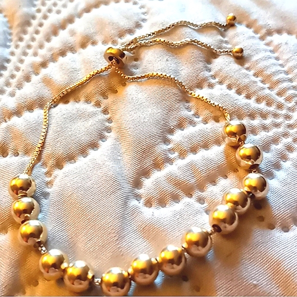 18 KARAT GOLD OVER STERLING BEAD BRACELET FITS 6 to 9 in - Picture 3 of 4